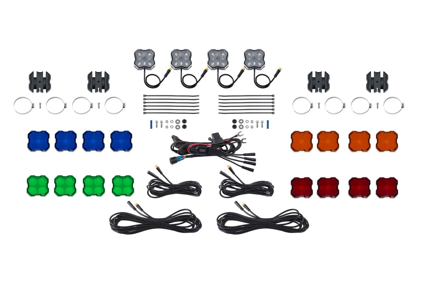 Diode Dynamics Stage Series SXS Rock Light Installed Kit White Diffused M8 (4-pack)