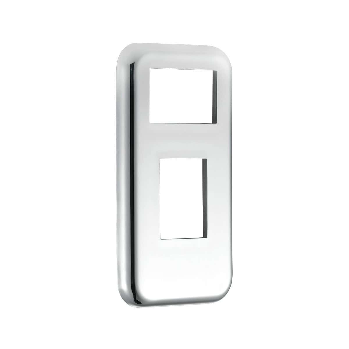 Angled view of chrome plastic International panel-light switch trim