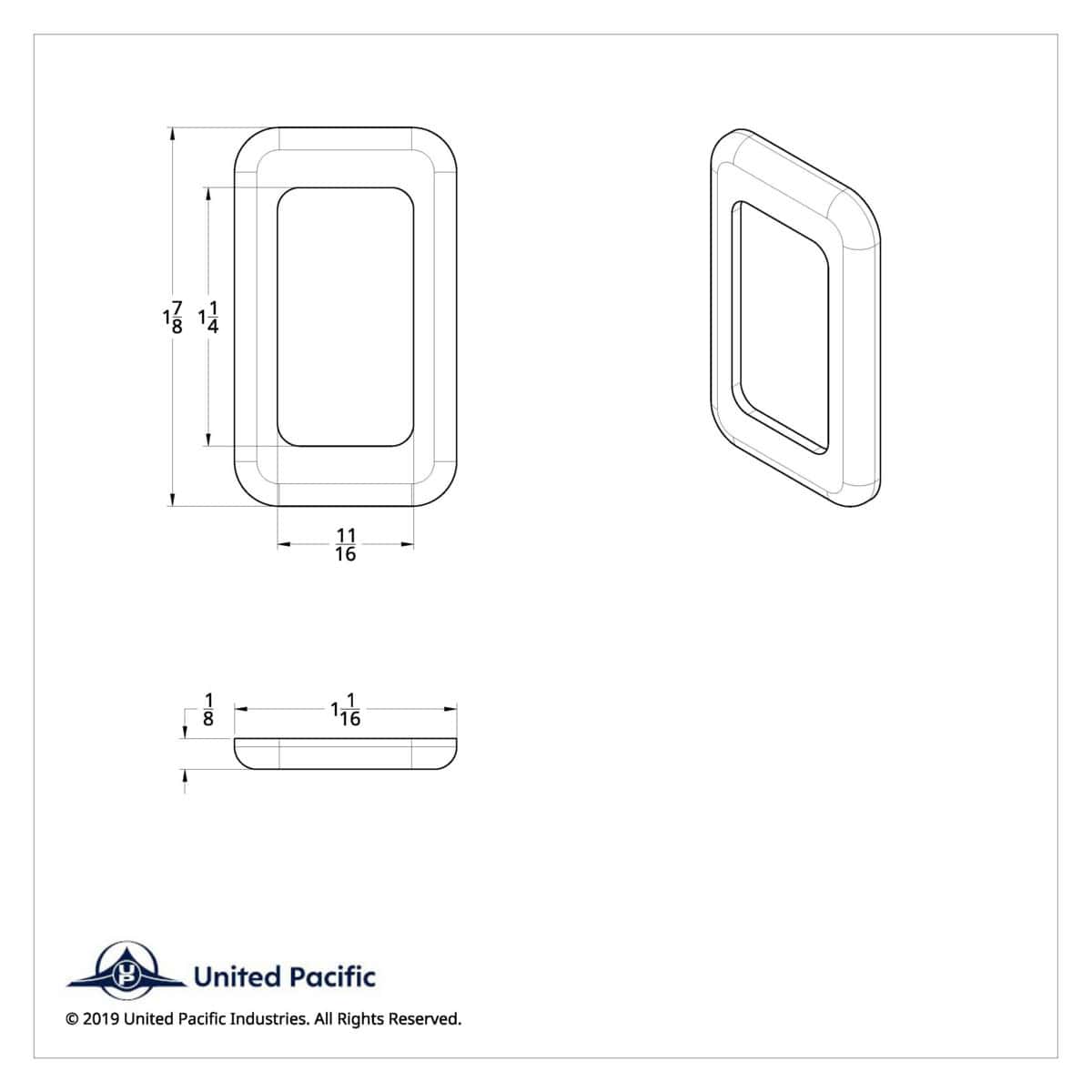 Chrome Plastic Window Switch Bezel For 2000-2010 International 9900I/9400I/9200I (Card Of 3) 3 Dimension drawing of chrome International window switch bezel