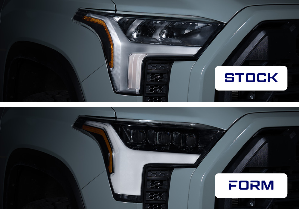 Factory versus FORM Tundra black-housing appearance.