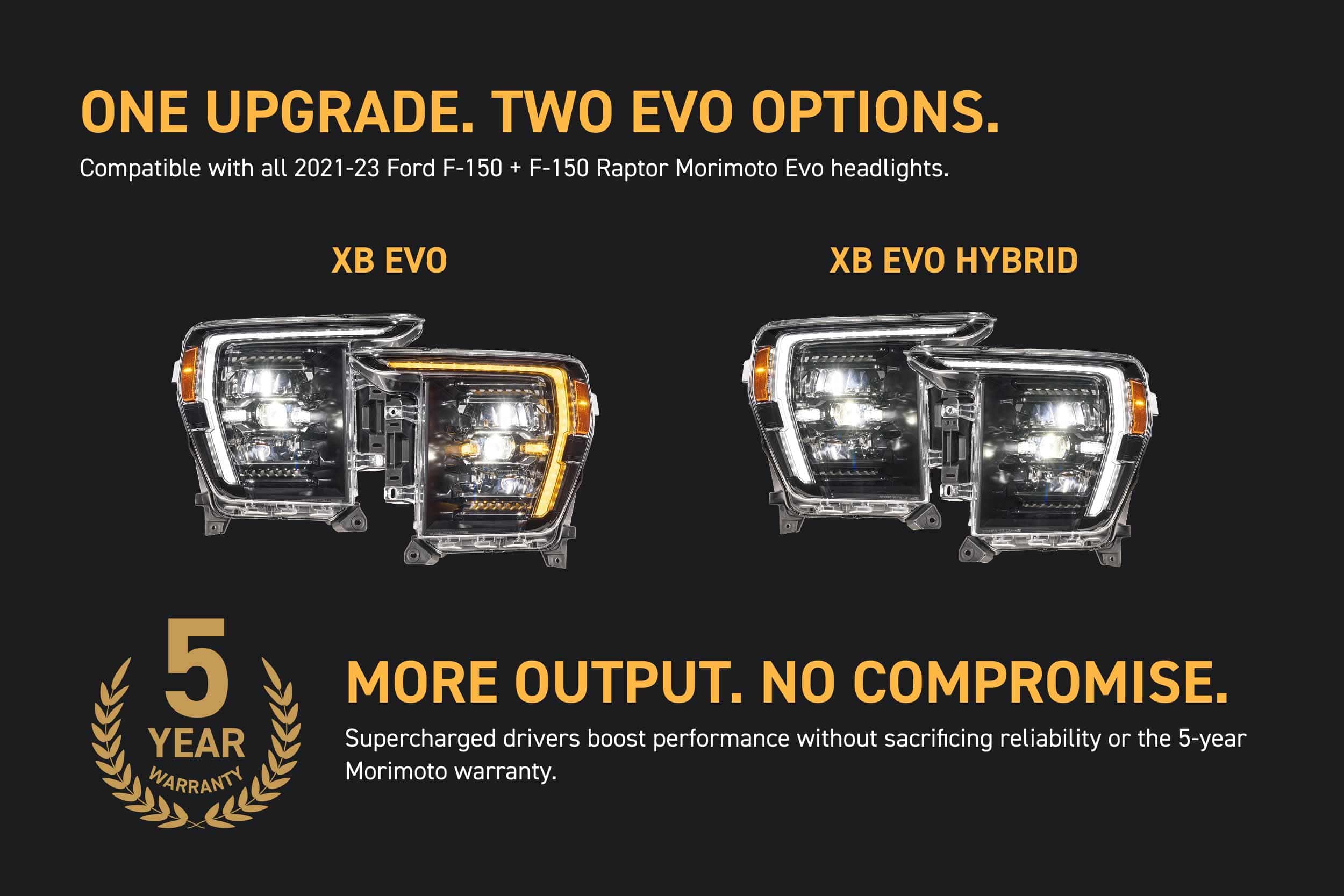 Morimoto Lf2-Drvsc18 Supercharged Drivers For 2021–2023 F-150 / Raptor Xb Evo Headlights (Pair) 5 Morimoto LF2-DRVSC18: lf2-498 evo and evo hybrid compatibility and warranty graphic