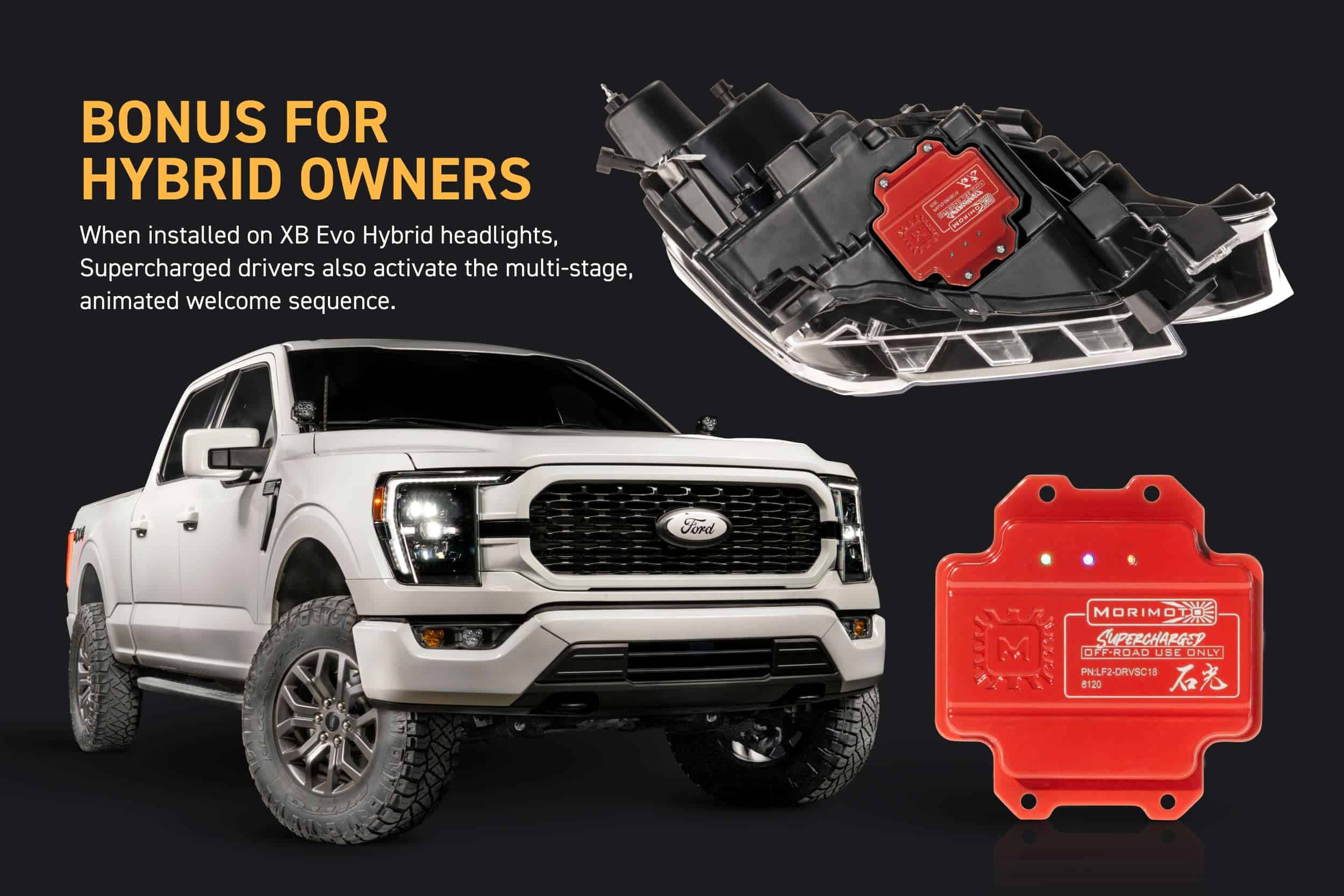 Morimoto Lf2-Drvsc18 Supercharged Drivers For 2021–2023 F-150 / Raptor Xb Evo Headlights (Pair) 9 Morimoto LF2-DRVSC18: hybrid welcome-sequence feature illustrated on a compatible f-150
