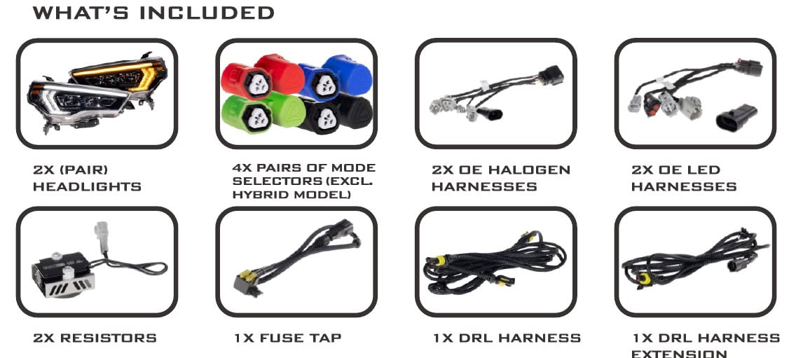 2014–2024 Toyota 4Runner Xb Evo &Amp; Evo Hybrid Installation Guide 2 Evo family installation parts; mode-selector keys apply to LF2-531 only.