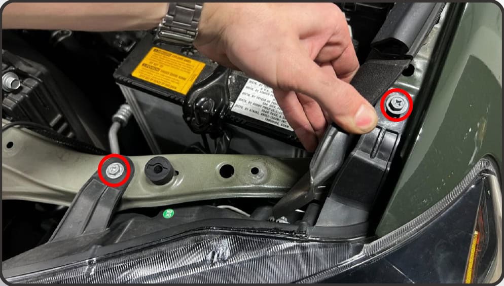 2014–2024 Toyota 4Runner Xb Evo &Amp; Evo Hybrid Installation Guide 12 Remove the two upper headlight bolts.