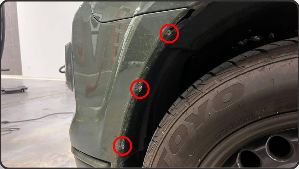 2014–2024 Toyota 4Runner Xb Evo &Amp; Evo Hybrid Installation Guide 6 Remove the three 10 mm wheel-well screws.