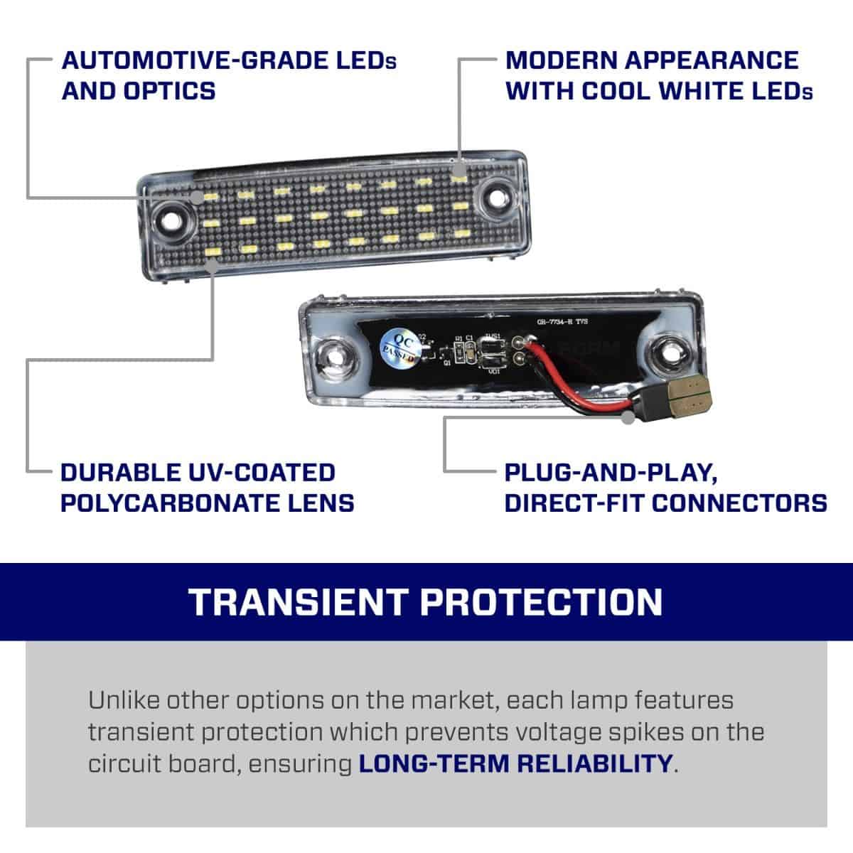 Form Led License Plate Lights For 2014–2024 Toyota 4Runner (Pair) 6 FORM FL0067 construction, optics and transient-protection features.