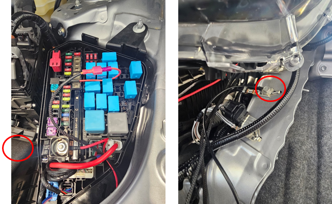 2019–2025 Toyota Rav4 C2 2.0 And Ss3 Ditch-Light Installation Guide 5 Manufacturer hybrid example: fuse-box power post and the marked grounding point.