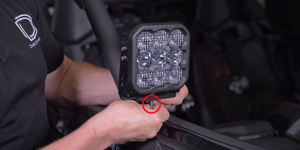 Can-Am Maverick X3 A-Pillar Light Installation Guide 6 Fit the pod to the A-pillar mounting platform.
