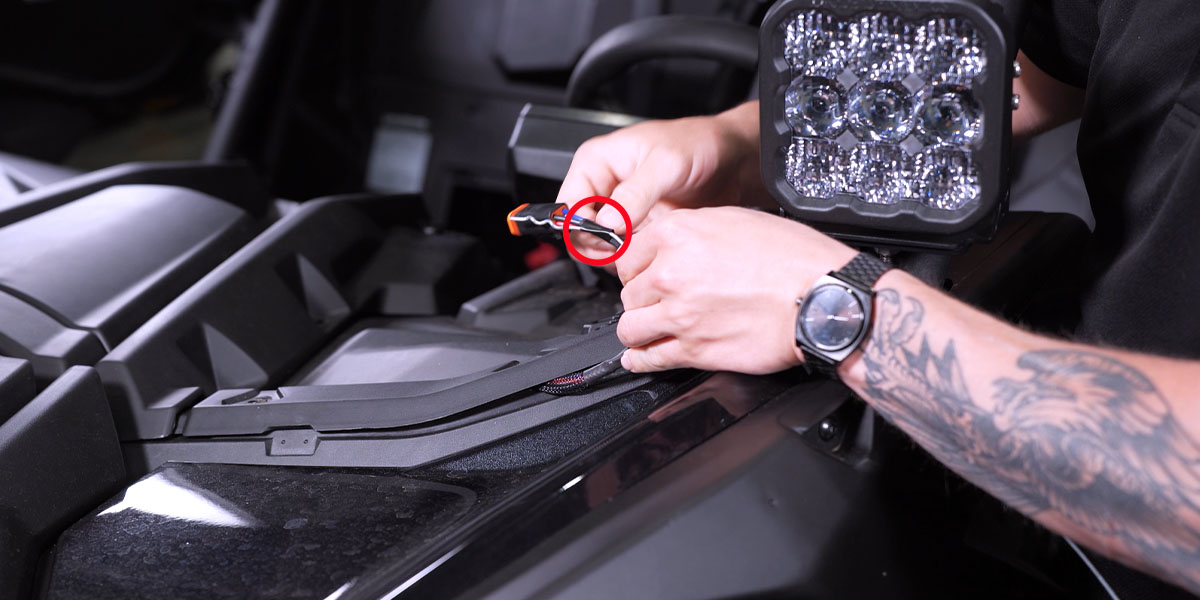 Can-Am Maverick X3 A-Pillar Light Installation Guide 19 Pull the lead behind the dash and connect the driver-side pod.