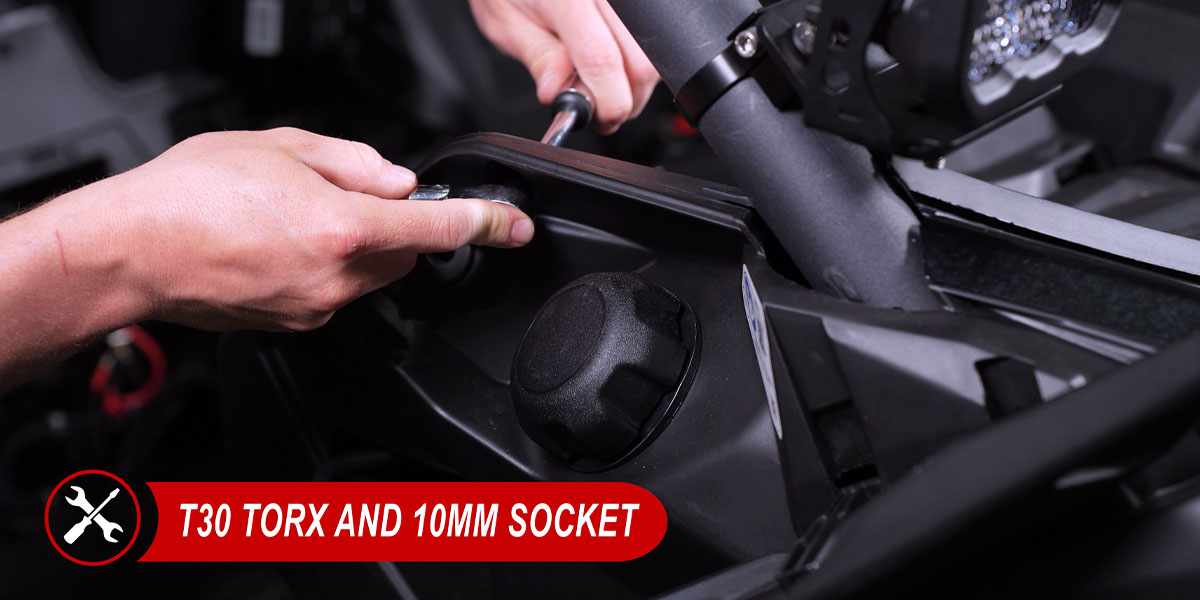 Can-Am Maverick X3 A-Pillar Light Installation Guide 21 Release the gas-tank access-panel fastener.