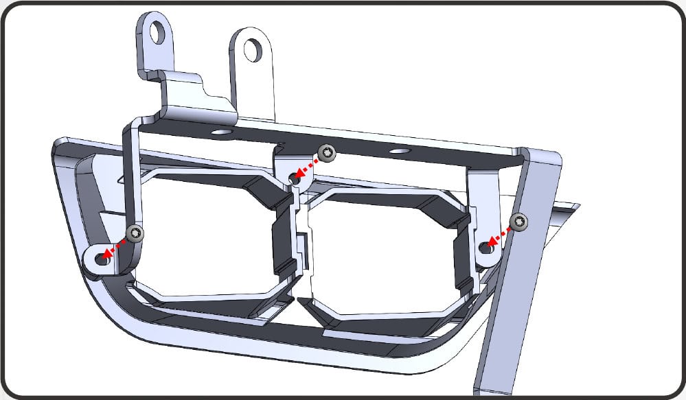 2021–2023 Ford F-150 Morimoto 4Banger Fog Light Installation Guide 3 Morimoto installation illustration: assemble the bezels and pods (1 of 2).