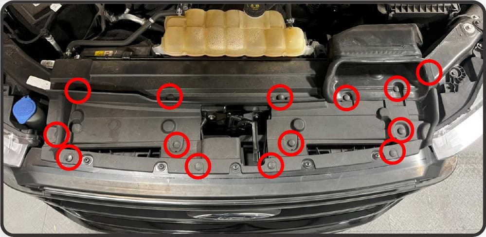 2021–2023 Ford F-150 Morimoto 4Banger Fog Light Installation Guide 5 Morimoto installation illustration: remove the trim and grille (1 of 7).