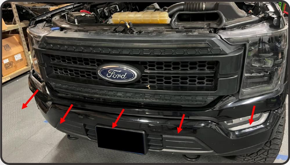 2021–2023 Ford F-150 Morimoto 4Banger Fog Light Installation Guide 9 Morimoto installation illustration: remove the trim and grille (5 of 7).