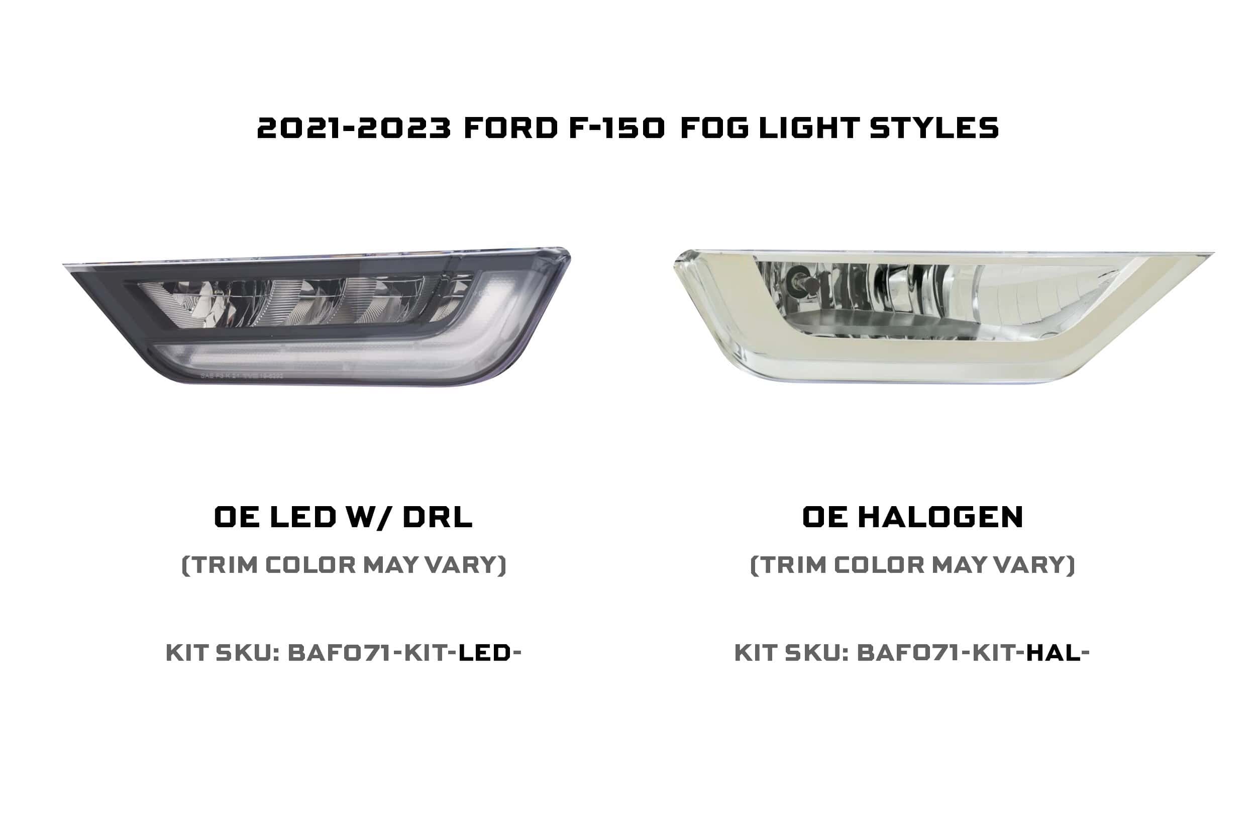 Morimoto 4Banger Dual Fog Light Kit For 2021–2023 Ford F-150 125 Factory LED fog lights and factory halogen fog lights require different complete kits. Trim color can vary.