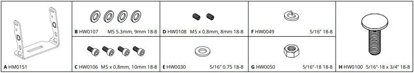 2021–2023 Ford F-150 Two-Pod Ss5 Bumper Installation And Backlight Guide 11 Universal SS5 pod bracket and hardware reference. Vehicle-specific base brackets are supplied separately in this F-150 kit.