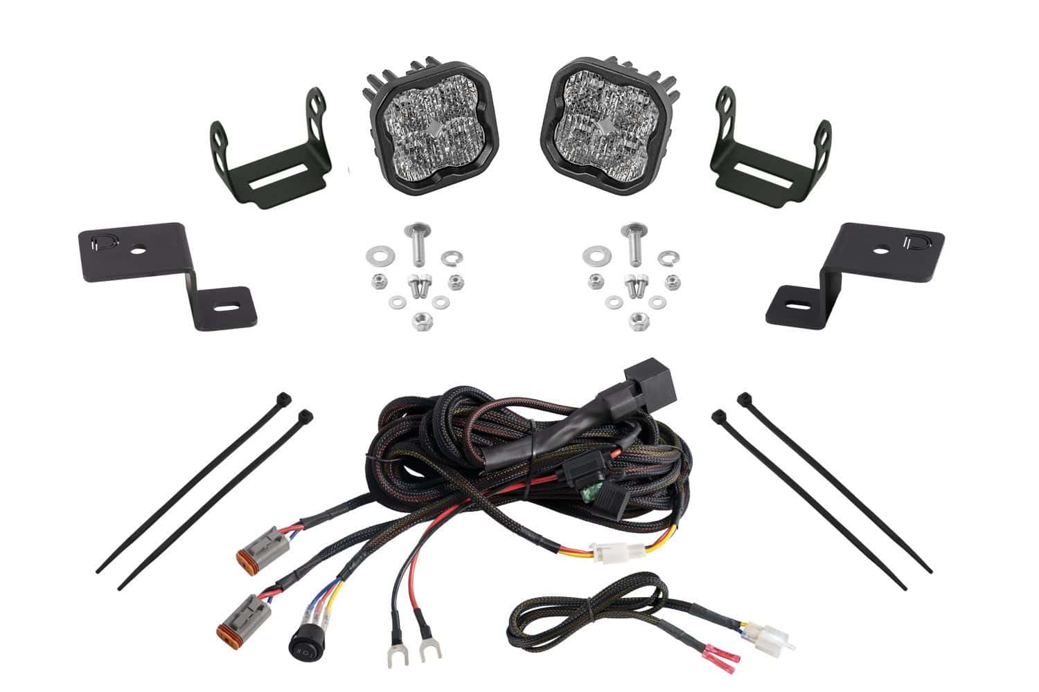 White SS3 Sport complete kit with two pods, vehicle brackets, pod mounts, wiring and hardware.