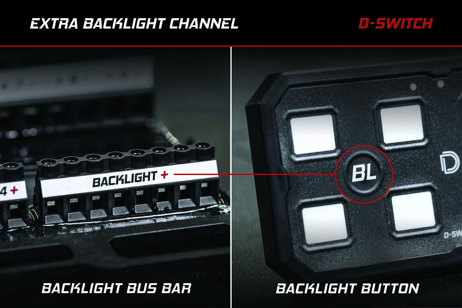 Diode Dynamics D-Switch Kit For 2021-2026 Ford F-150 25 A dedicated 15A-total bus powers accessory backlights.