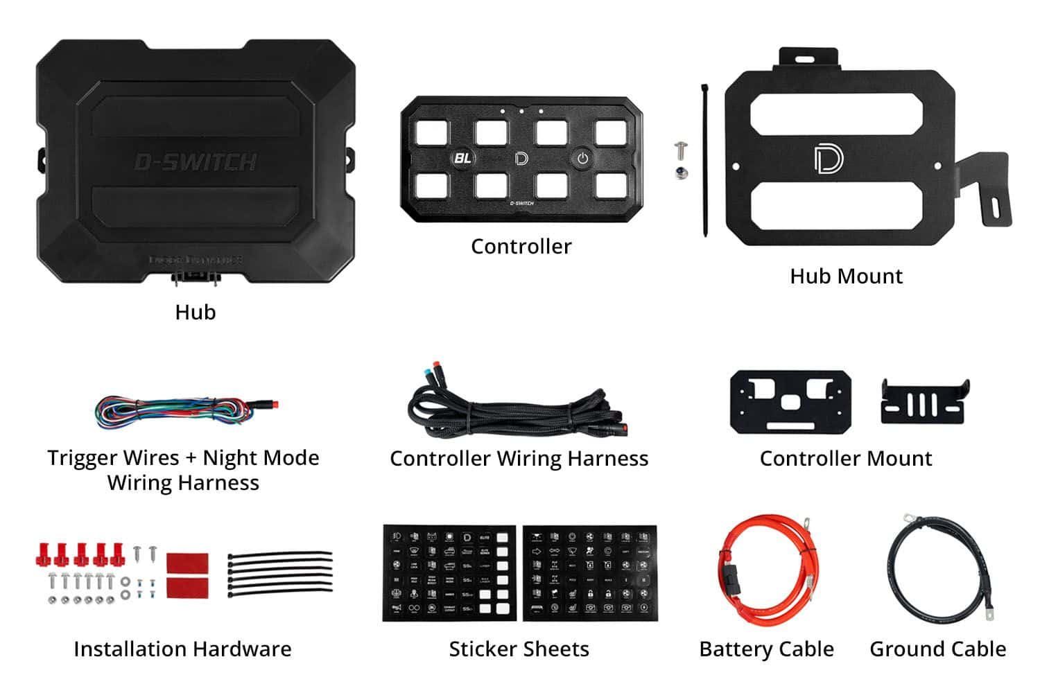 Diode Dynamics D-Switch Kit For 2021-2026 Ford F-150 27 DD8783 complete F-150 D-Switch kit contents.