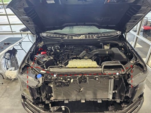 F-150 Elite Headlight Installation Guide | Bts Lighting 11 Routing the amp connector harness across the Ford F-150 engine bay