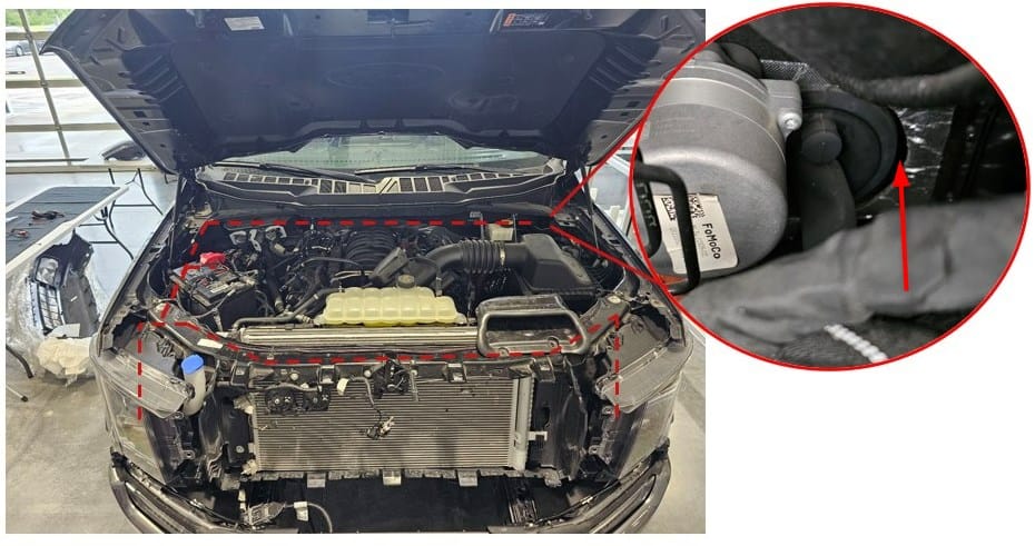 F-150 Elite Headlight Installation Guide | Bts Lighting 12 Routing the Elite Max off-road wiring harness through the Ford F-150 engine bay and firewall