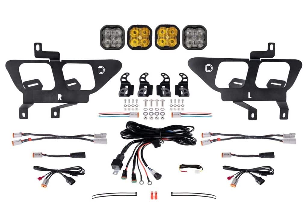 How To Plan A 2021–2023 Ford F-150 Lighting Upgrade 6 Four-pod F-150 SS3 kit with two Yellow fog pods and two White Combo pods