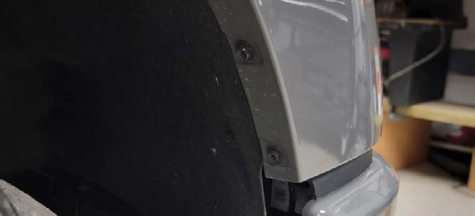 2021–2023 Ford F-150 Ss5 Crosslink Installation And Backlight Guide 1 Marked fender-liner screws and the edge of the bumper valance.