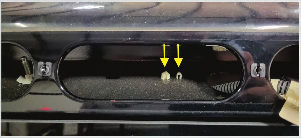 F-150 Morimoto X3B Third Brake-Light Installation Guide 4 Original retaining clips, identified by the yellow arrows.