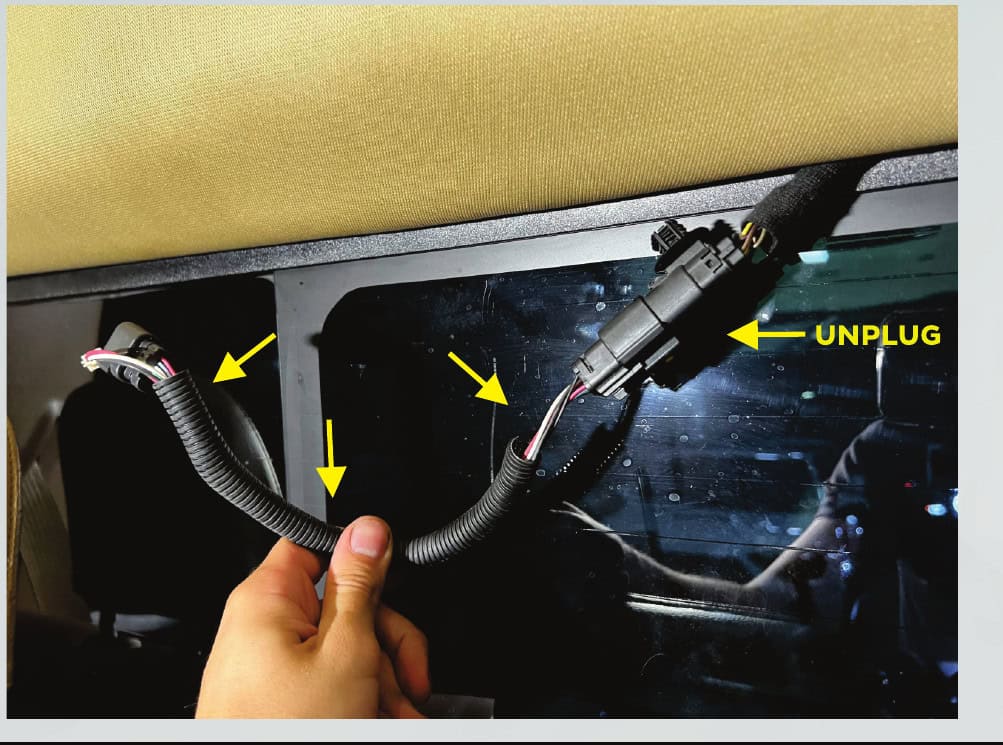 F-150 Morimoto X3B Third Brake-Light Installation Guide 8 The correct pigtail and connector behind the headliner.