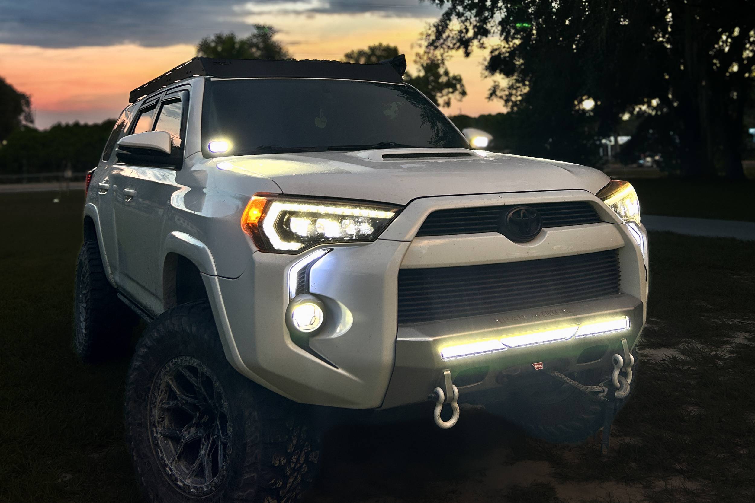 Morimoto 2Banger Ditch Light Kit For 2014–2024 Toyota 4Runner 166 4Runner A-pillar installation. Other vehicle lighting is not included.