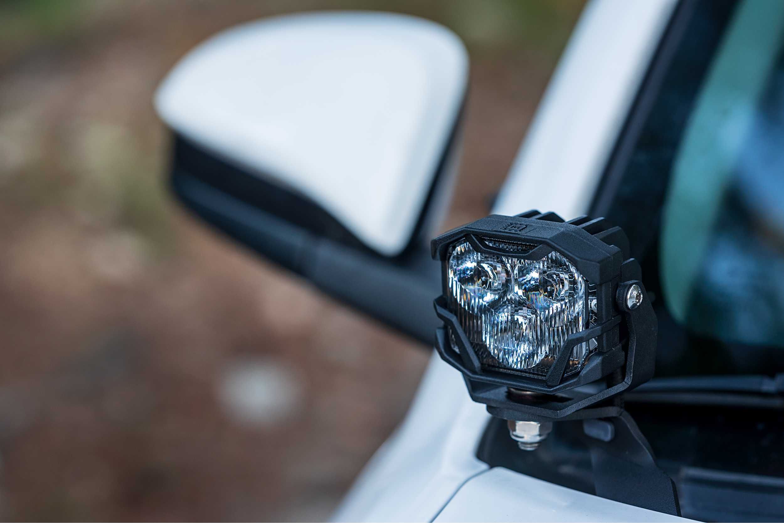 Morimoto 2Banger Ditch Light Kit For 2014–2024 Toyota 4Runner 11 4Runner A-pillar mounting detail; earlier pod shown.