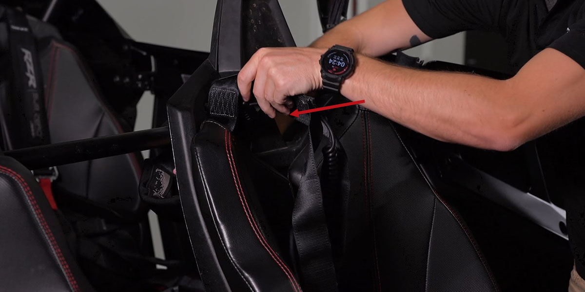 Polaris Rzr Pro Xp / Turbo R Ss5 Crosslink Roof Installation Guide 3 Feed the harness through the seat-back opening.