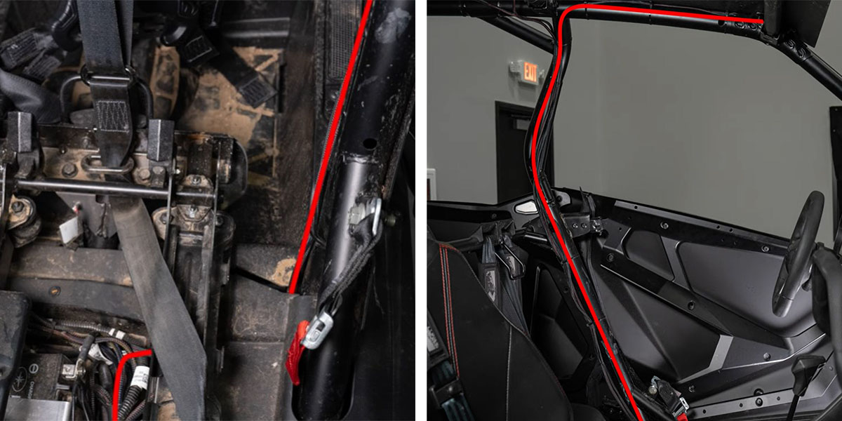 Polaris Rzr Pro Xp / Turbo R Ss5 Crosslink Roof Installation Guide 17 Route the lamp supply along the driver-side B-pillar and forward under the roof.