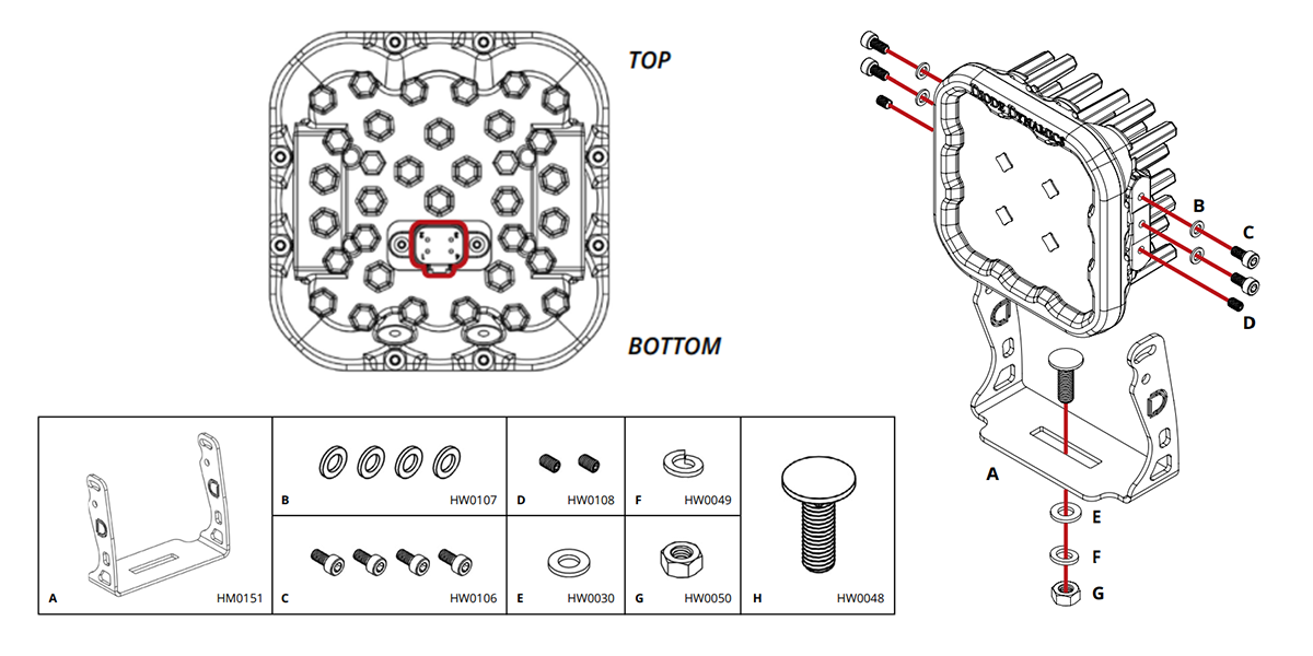 Can-Am Maverick X3 A-Pillar Light Installation Guide 8 SS5 U-bracket assembly and upright pod orientation.