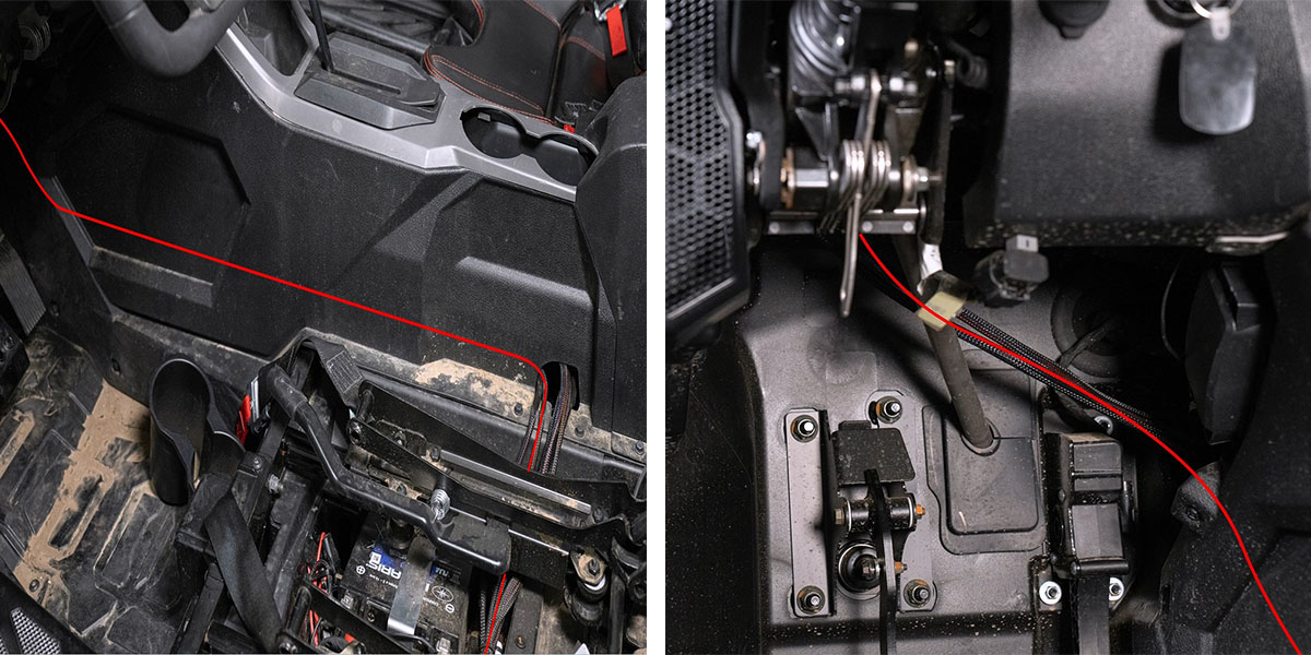 Polaris Rzr Pro Ss3 / Ss5 A-Pillar Installation Guide 17 Route the driver-side lamp lead beneath the console and behind the steering column.