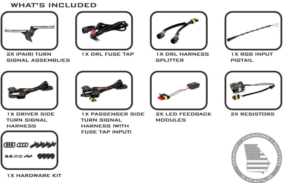 Jeep Jl/Jt Morimoto Xrgb Fender Chop Installation 1 Original LF480/LF481 kit contents, including separate driver and passenger harnesses.