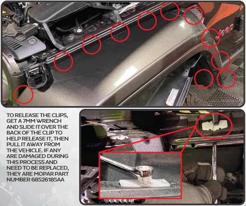 Jeep Jl/Jt Morimoto Xrgb Fender Chop Installation 5 Fender clip positions and original release-method inset.