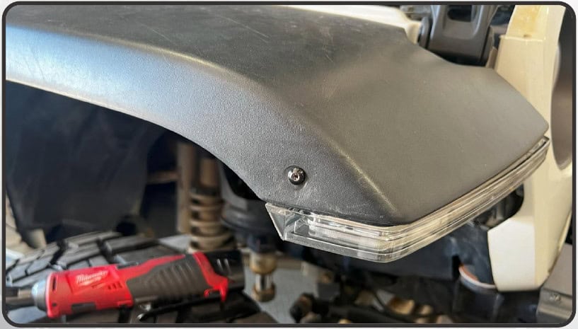 Jeep Jl/Jt Morimoto Xrgb Fender Chop Installation 22 Provided screw securing the fender to the new support.