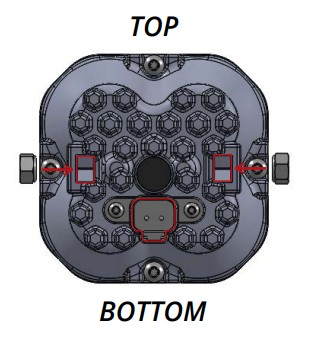 Jeep Ss3 Type M, Mr And Ms Fog Light Installation Guide 4 Original rear view identifying the top, bottom and mounting screws of a Type MS lamp.