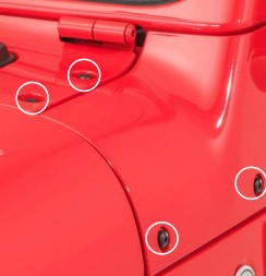 Jeep Jl Ss5 Windshield Lightbar Installation Guide 1 Original annotated photograph of the four cowl mounting bolts.