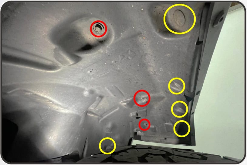 Jeep Jl/Jt Morimoto Super7 Halo Installation 9 Passenger liner fasteners: three bolts and five clips.