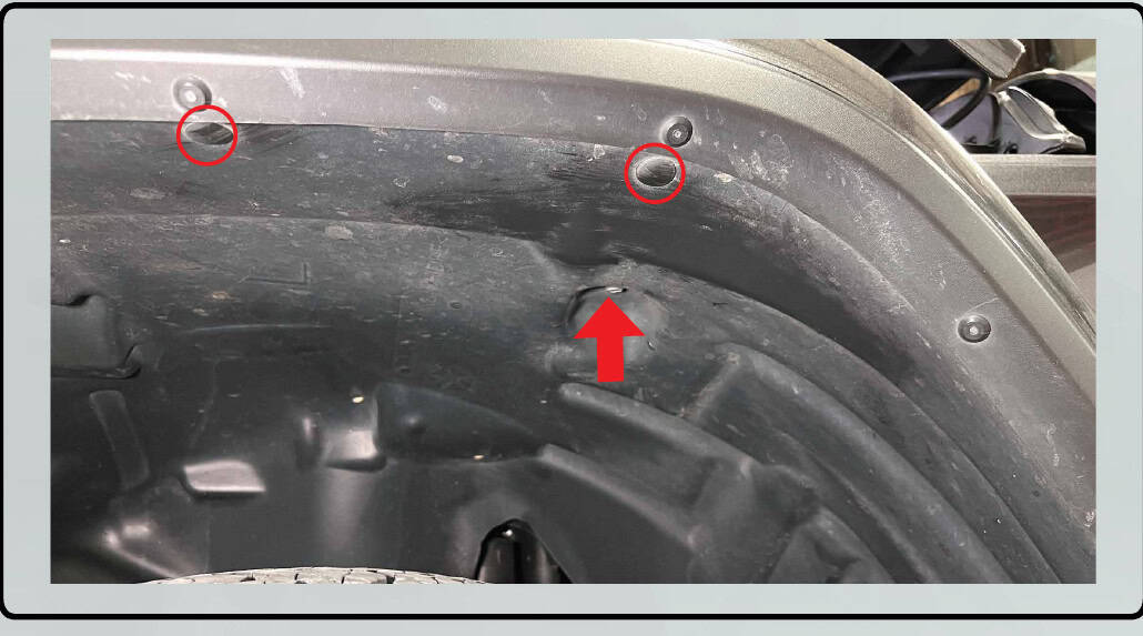 Jeep Jl/Jt Morimoto Side-Vent Marker Installation 3 Rear liner bolt and two additional push clips.