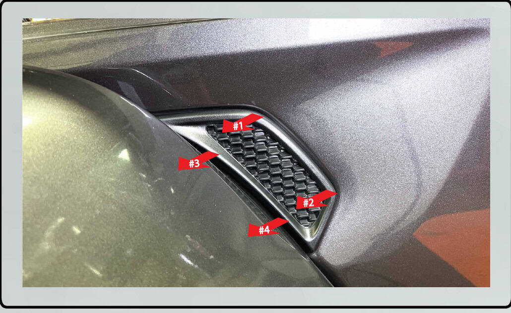 Jeep Jl/Jt Morimoto Side-Vent Marker Installation 5 Original vent clip-release order, numbered in the manufacturer image.