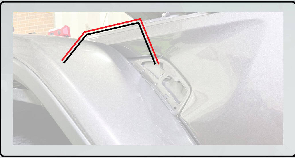 Jeep Jl/Jt Morimoto Side-Vent Marker Installation 8 Wire route from the vent opening to the engine bay and fender.