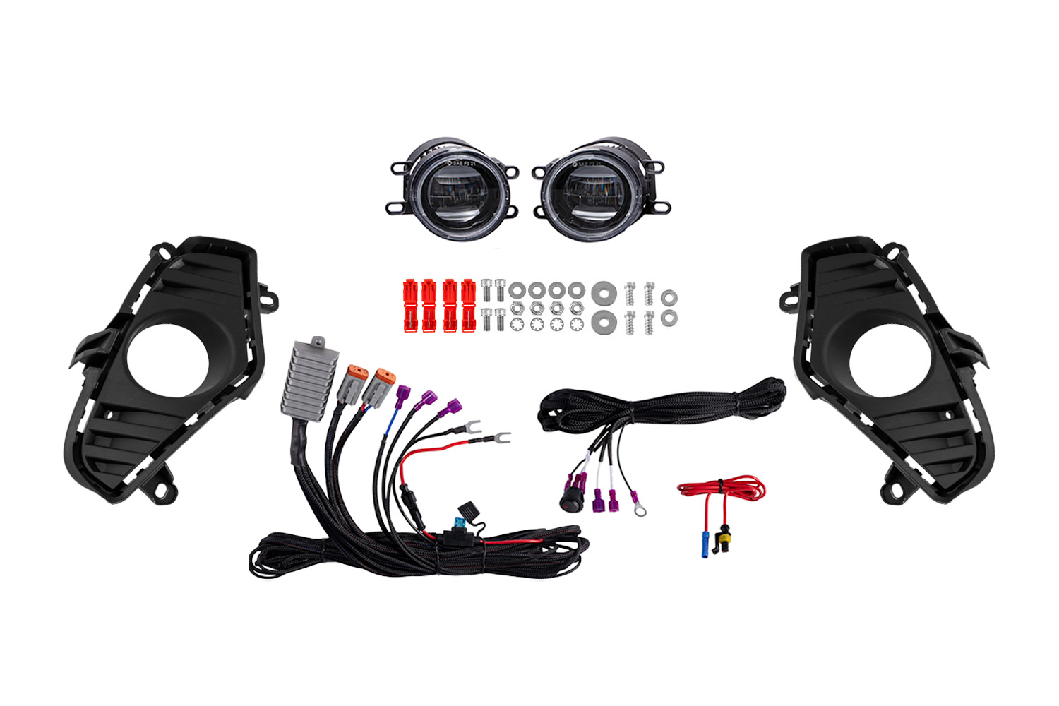 DD8817 Elite White RAV4 add-on kit with two lamps, bezels and complete add-on harness. The exact DD9005 dual-colour source uses this same representative photograph.
