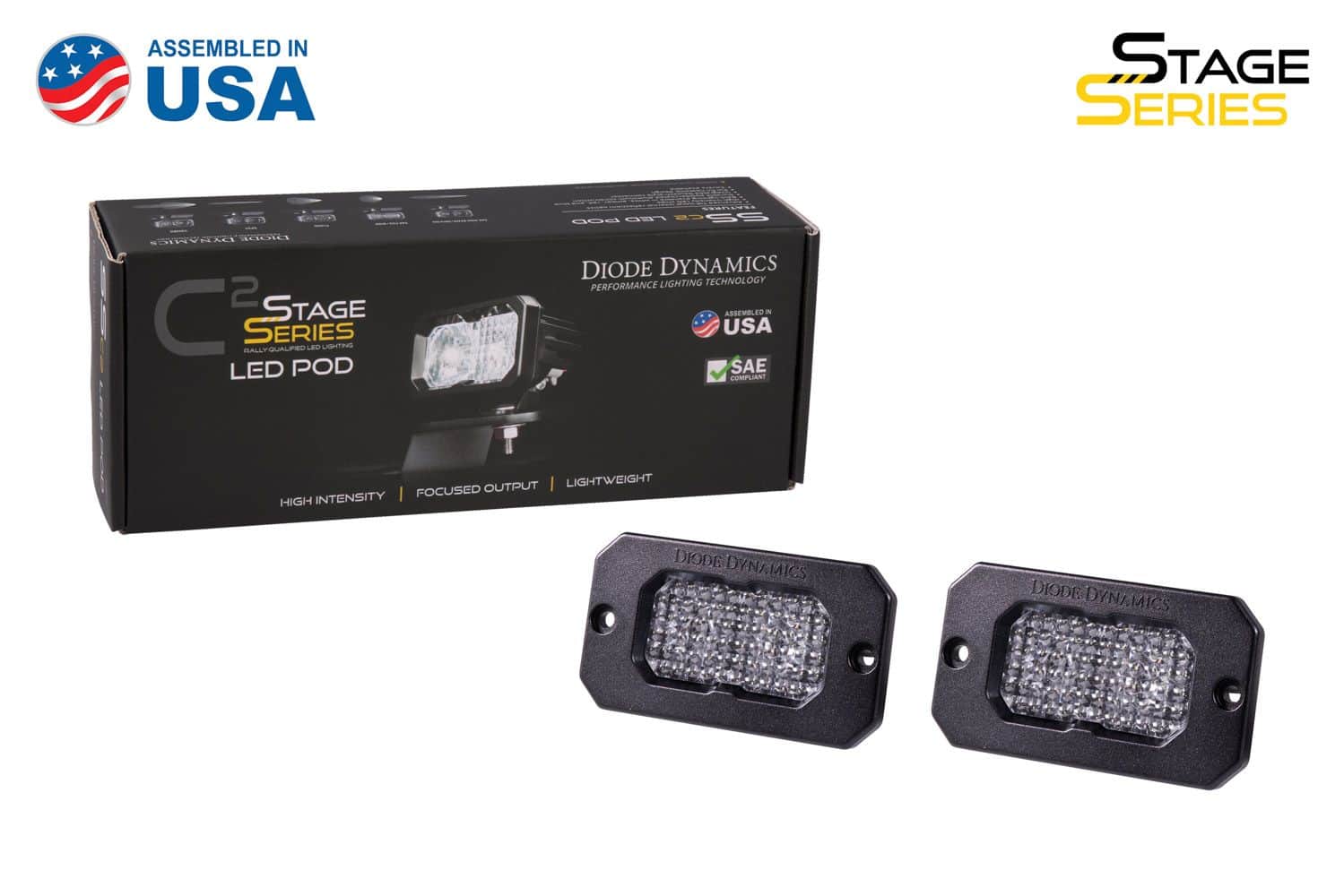 Diode Dynamics Ssc2 Sport Flush Mount Led Pods – White Flood, Amber Backlight (Pair) 2 Diode Dynamics DD6427P SSC2 Sport white flood flush-mount LED pod pair and packaging