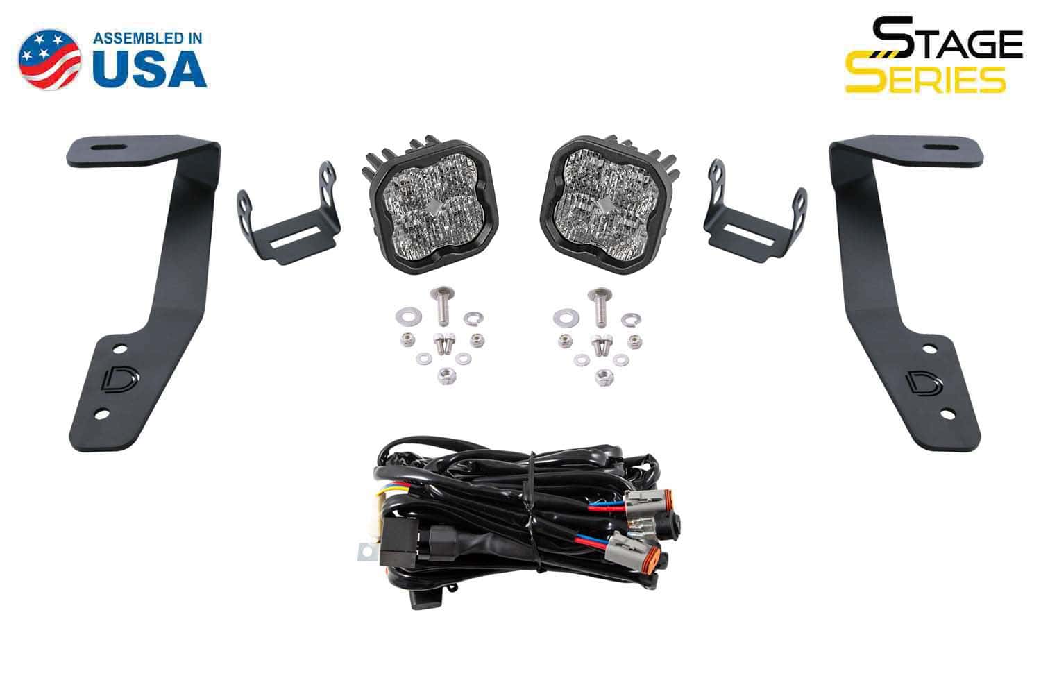 Diode Dynamics Ss3 Led Ditch Light Kit For Subaru Crosstrek/Wrx 10 SS3 Sport White kit contents, labelled manufacturer view.
