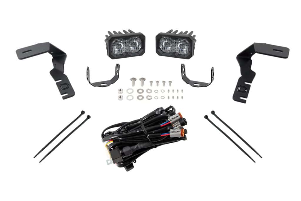 Diode Dynamics C2 2.0 Led Ditch Light Kit For 2019–2023 Ford Ranger 22 DD6587 C2 2.0 Sport White Ranger kit with brackets, hardware and wiring.