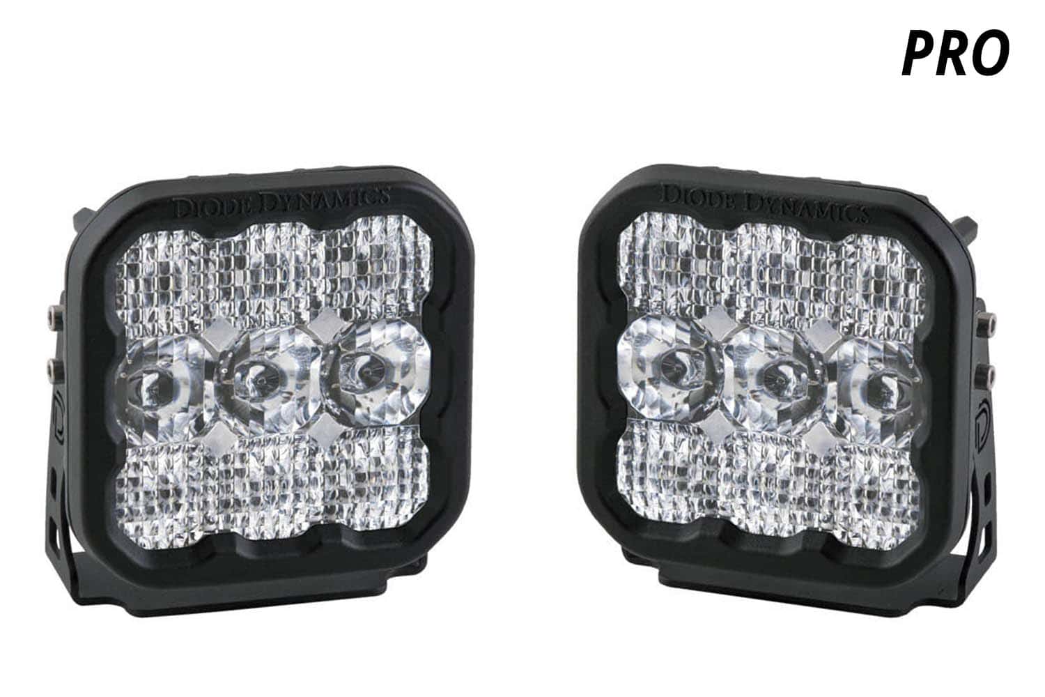 Diode Dynamics Ss5 Bumper Led Pod Light Kit For 2019-2024 Ram 9 DD6775P SS5 Pro White Combo lamp pair supplied with DD7615. Component view only; Ram brackets, harness and hardware are not pictured.