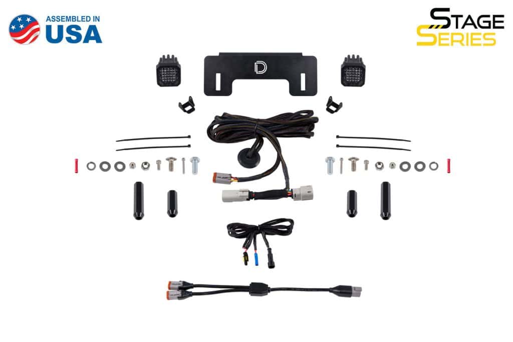 Diode Dynamics Stage Series Reverse Light Kit For 2021-2025 Ford Bronco C1 31 DD7353 C1 Sport kit contents, labelled manufacturer view.
