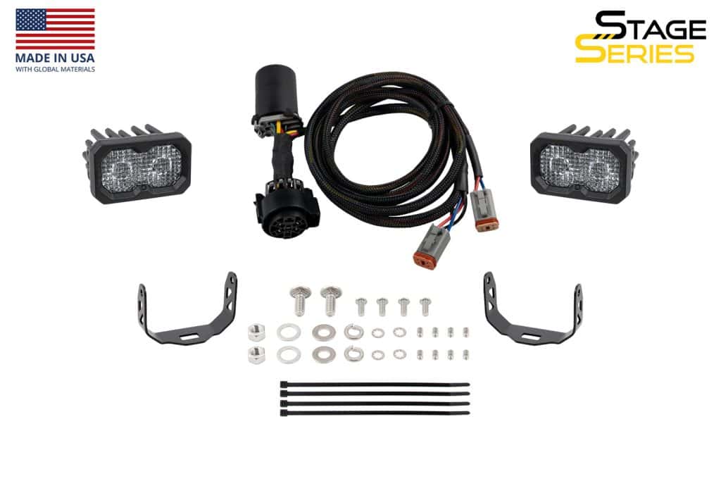 Diode Dynamics Stage Series Reverse Light Kit For 2022–2026 Toyota Tundra C2 2.0 35 Current C2 2.0 Sport kit contents, labelled view. Pro uses the same vehicle installation hardware.